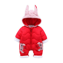 Load image into Gallery viewer, Warm Hooded Baby Jumpsuit