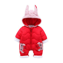 Load image into Gallery viewer, Warm Hooded Baby Jumpsuit